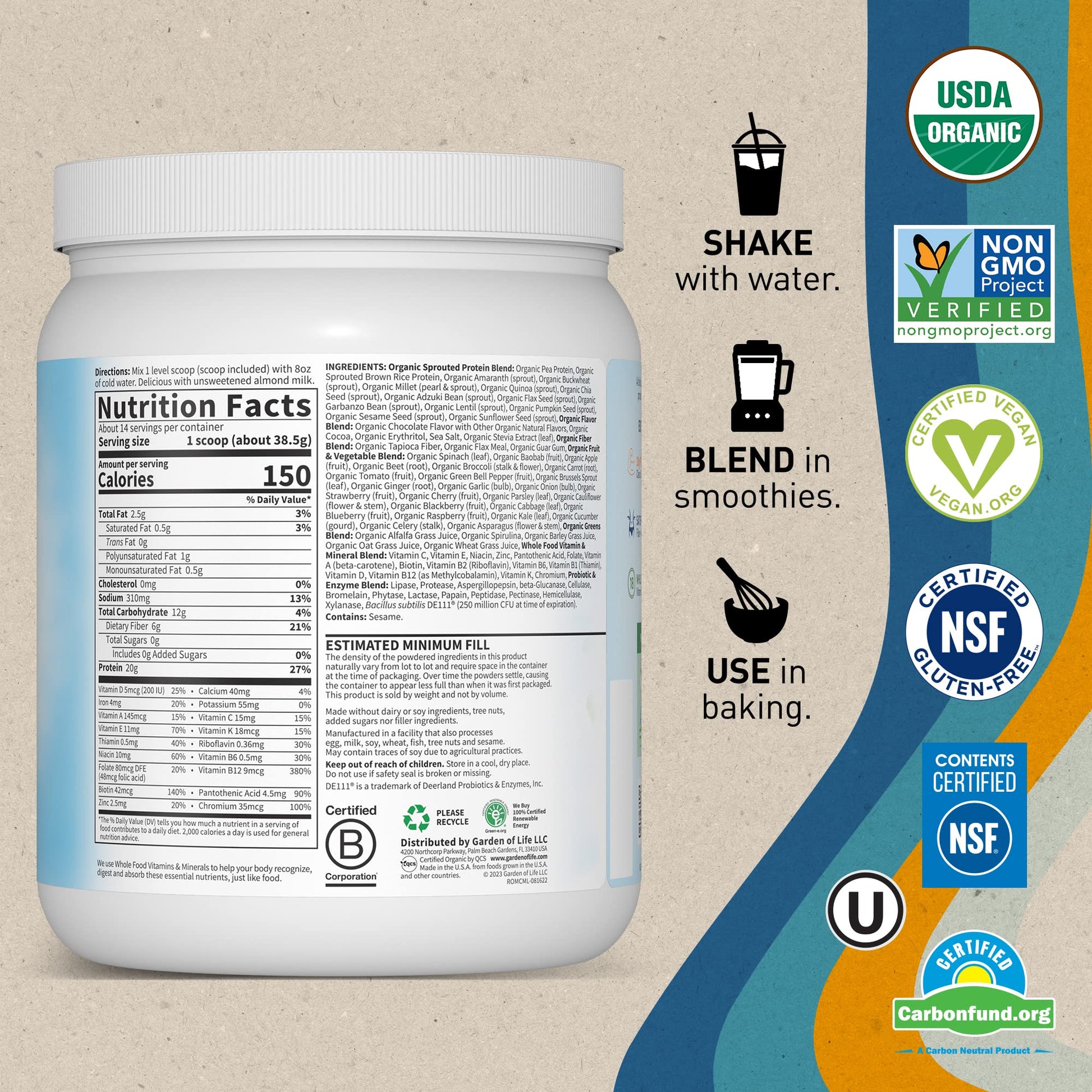 Garden of Life Vegan Protein Powder - Raw Organic Meal Replacement Shakes