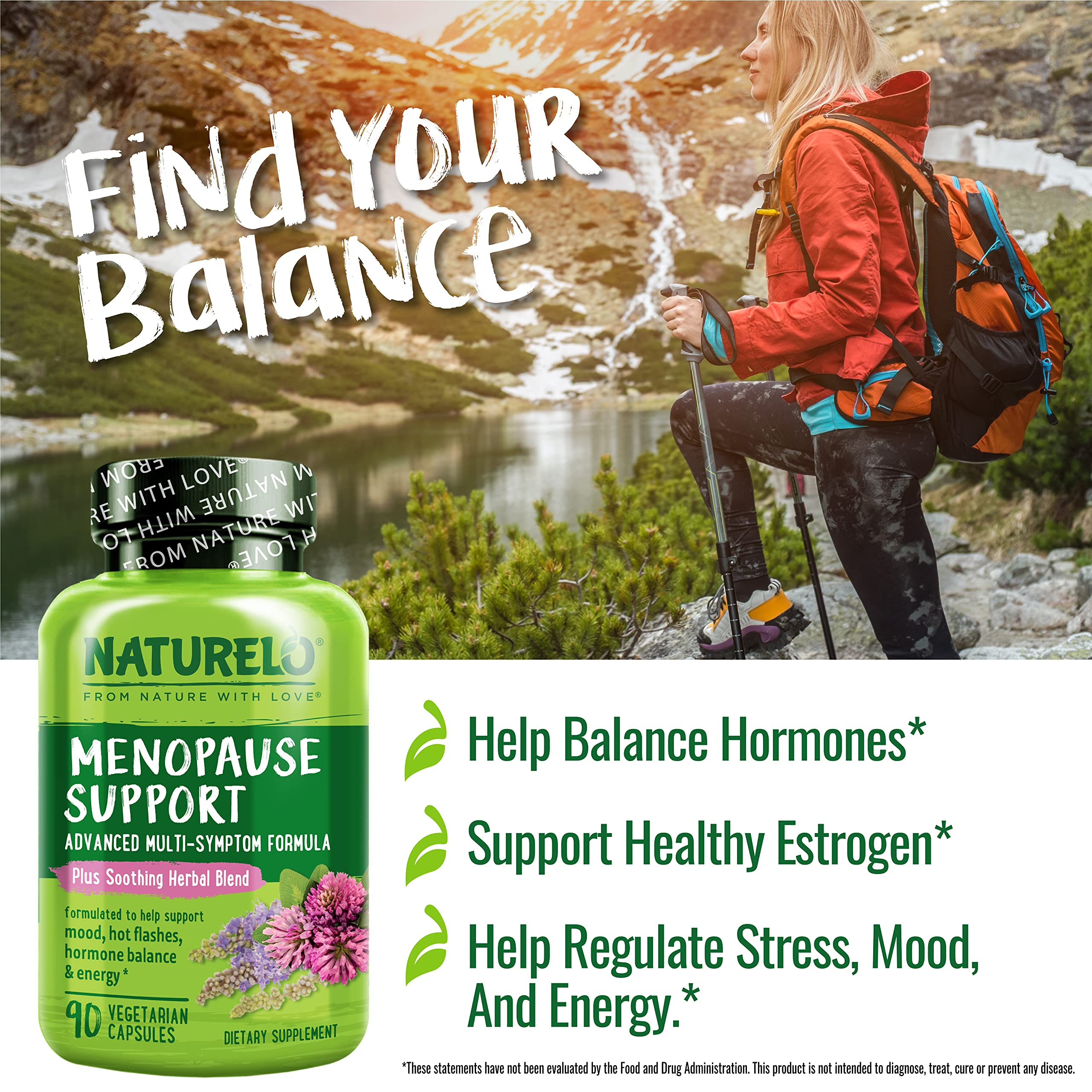 NATURELO Menopause Support, Advanced Multi-Symptom Formula w/Soothing Herbal Blend NATURELO