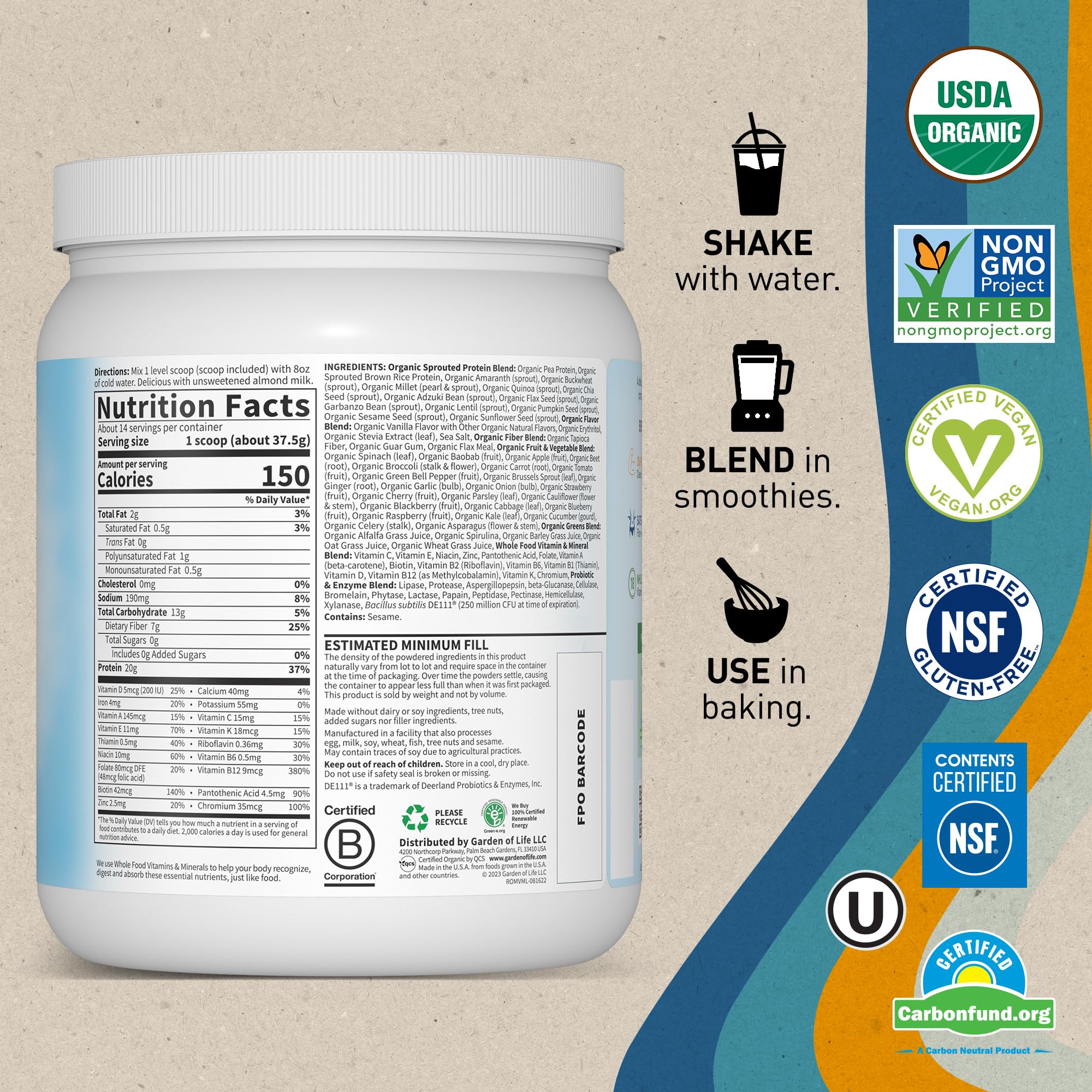 Garden of Life Vegan Protein Powder - Raw Organic Meal Replacement