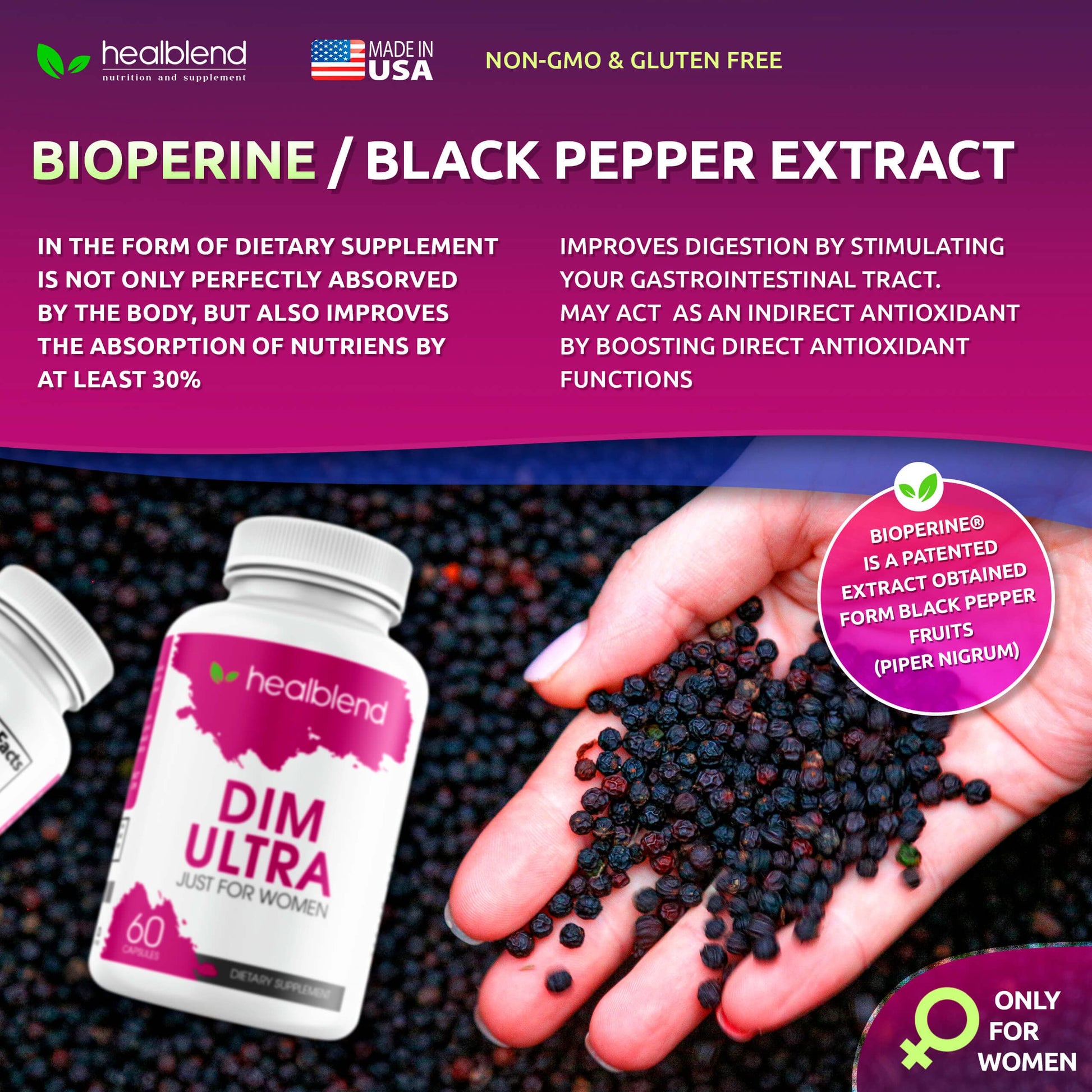 healblend DIM Ultra Dietary Supplement 350mg with Bioperine, Diindolylmethane healblend