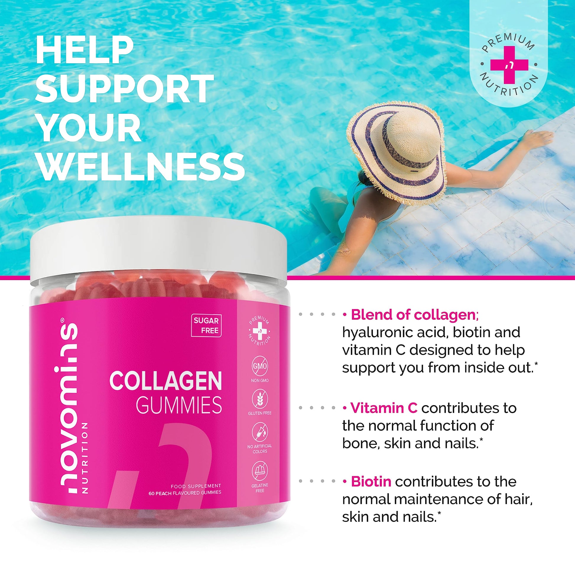 Collagen Gummies - Sugar Free Marine Collagen Gummies - Superior Type 1 Hydrolysed Collagen novomins