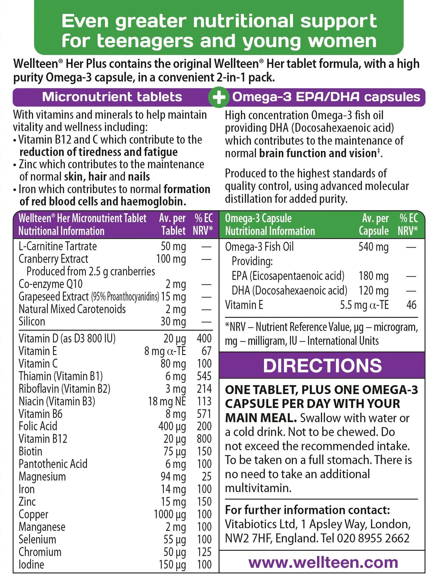Vitabiotics Wellteen Her Plus - 56 Tablets/Capsules, 56 Count (Pack of 1)