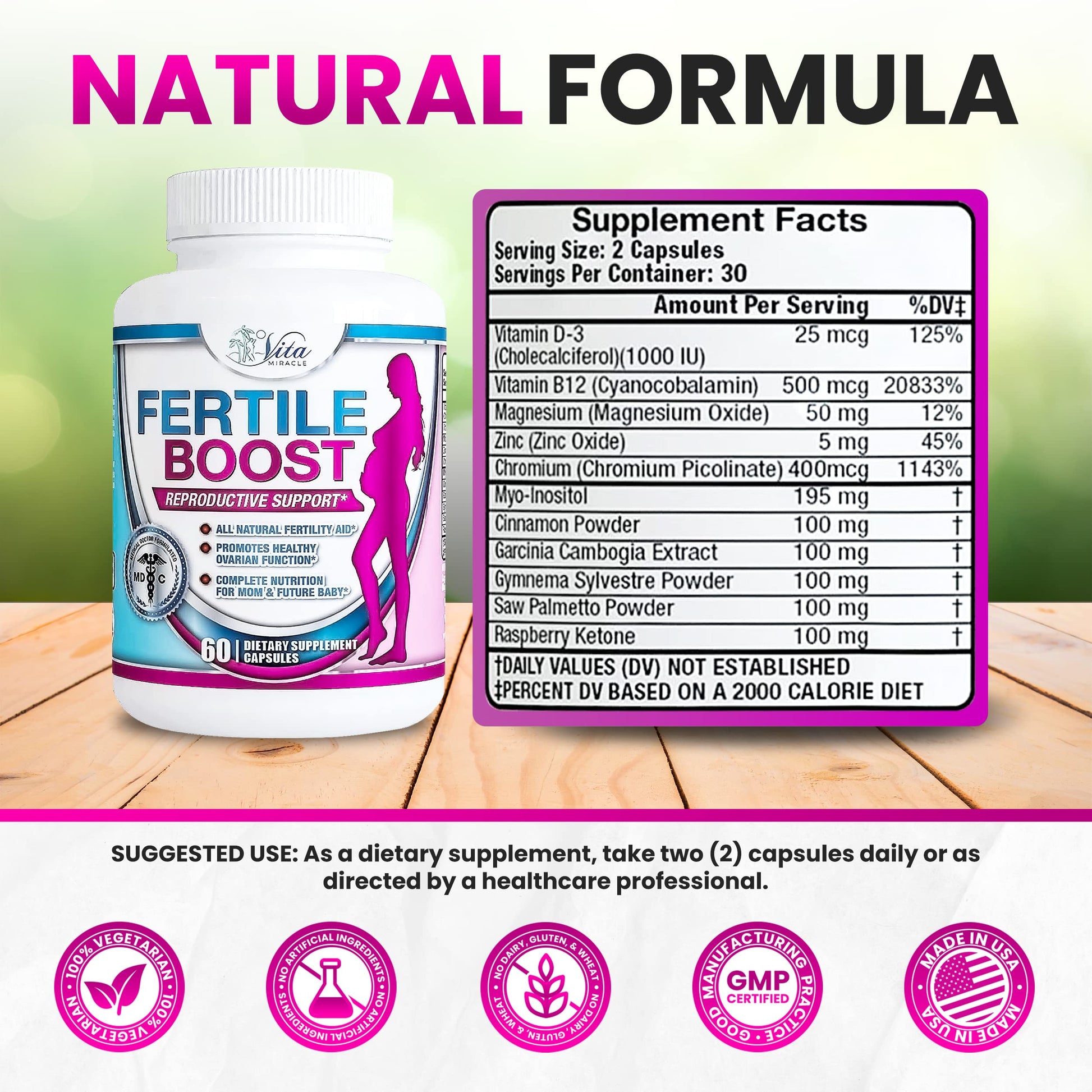 Inositol Capsules Myo-Inositol Fertility Supplements for Women Conception Prenatal Vitamins Vita Miracle