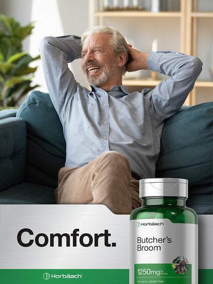 Butchers Broom Capsules 1250mg | 120 Count | Non-GMO, Gluten Free | Traditional Herb