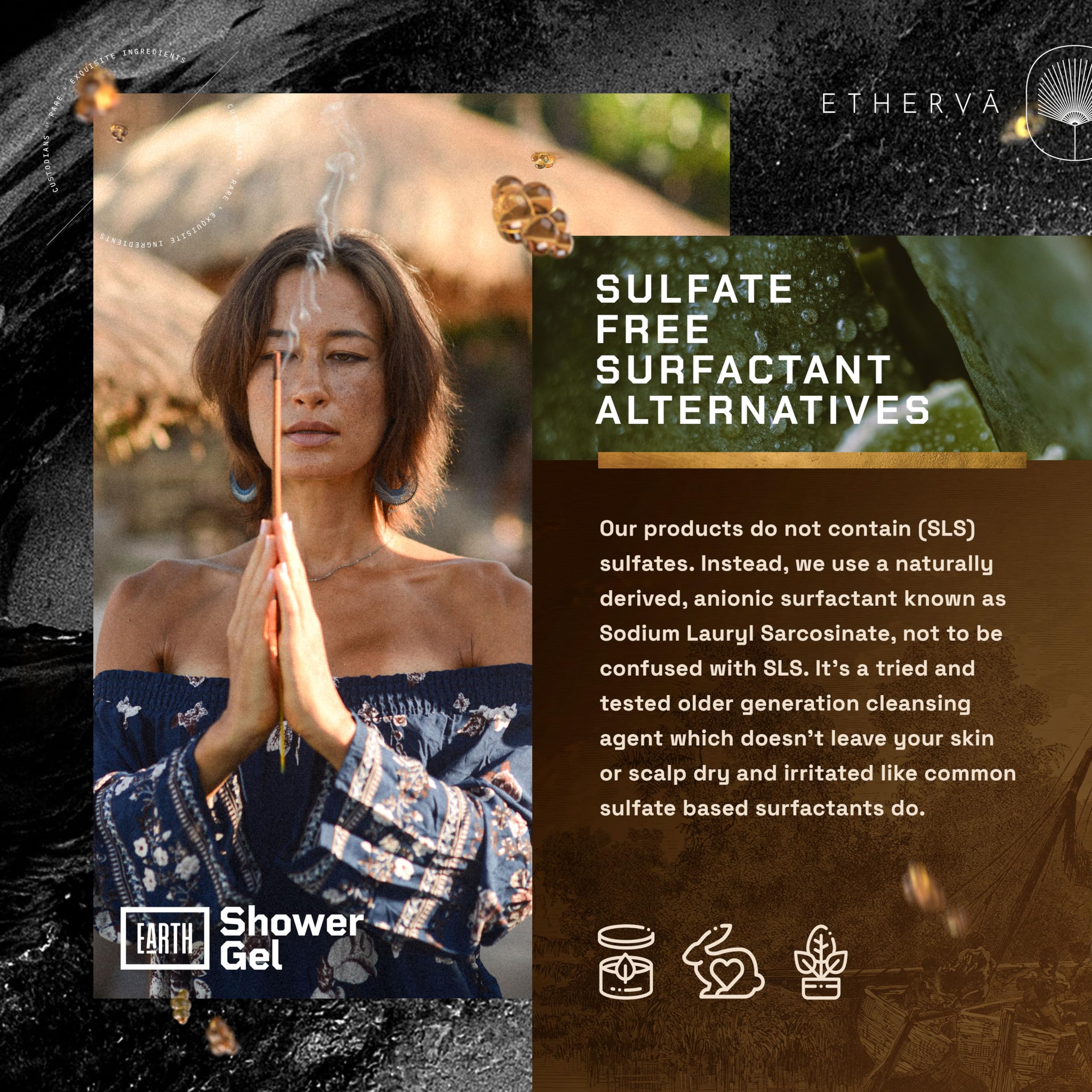 ETHERVA EARTH Body Wash for Men & Women | Patchouli, Vetiver, Incense, Virgin Coconut Oil ETHERVA