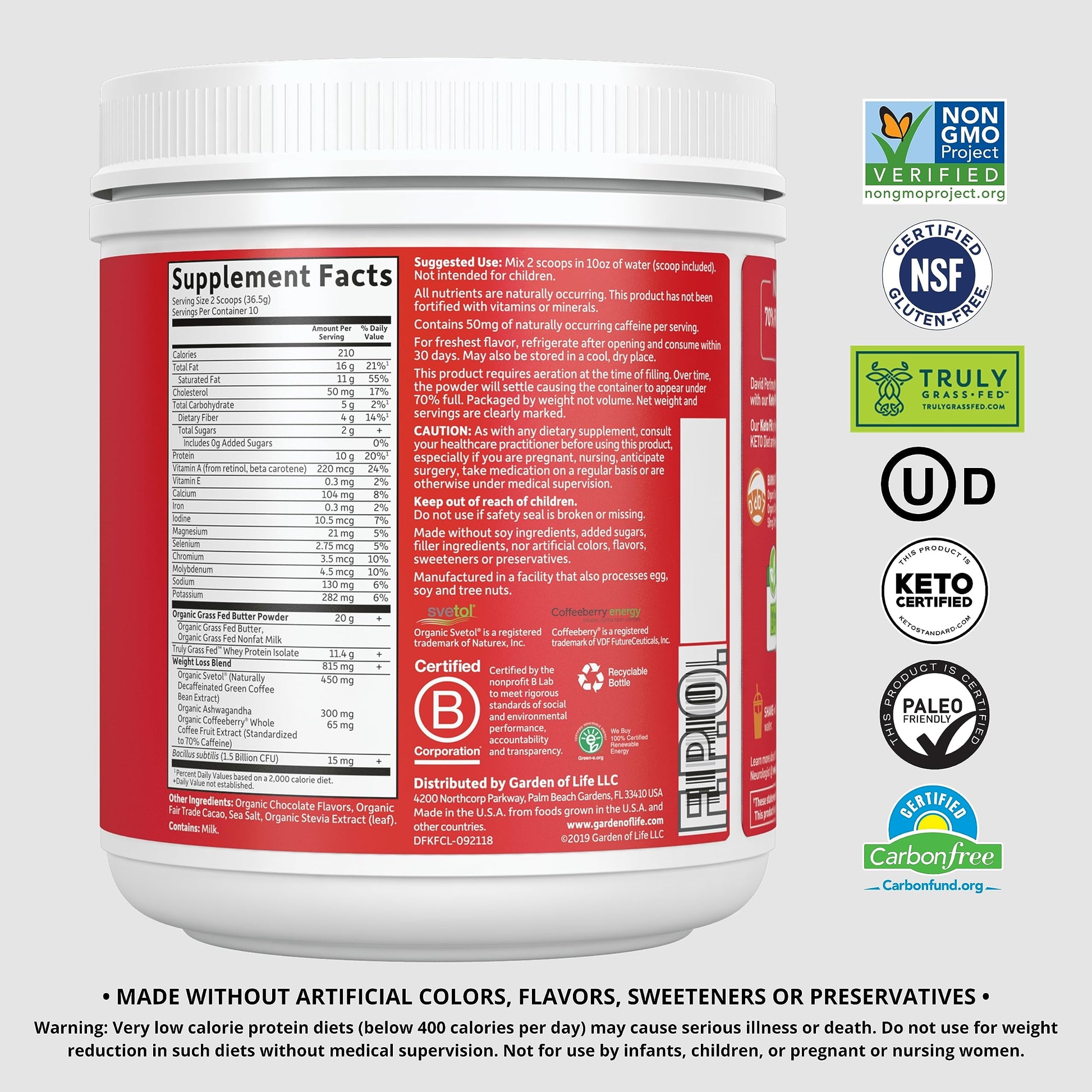 Garden of Life Dr. Formulated Keto Fit Weight Loss Shake - Chocolate Powder, 10 Servings Garden of Life