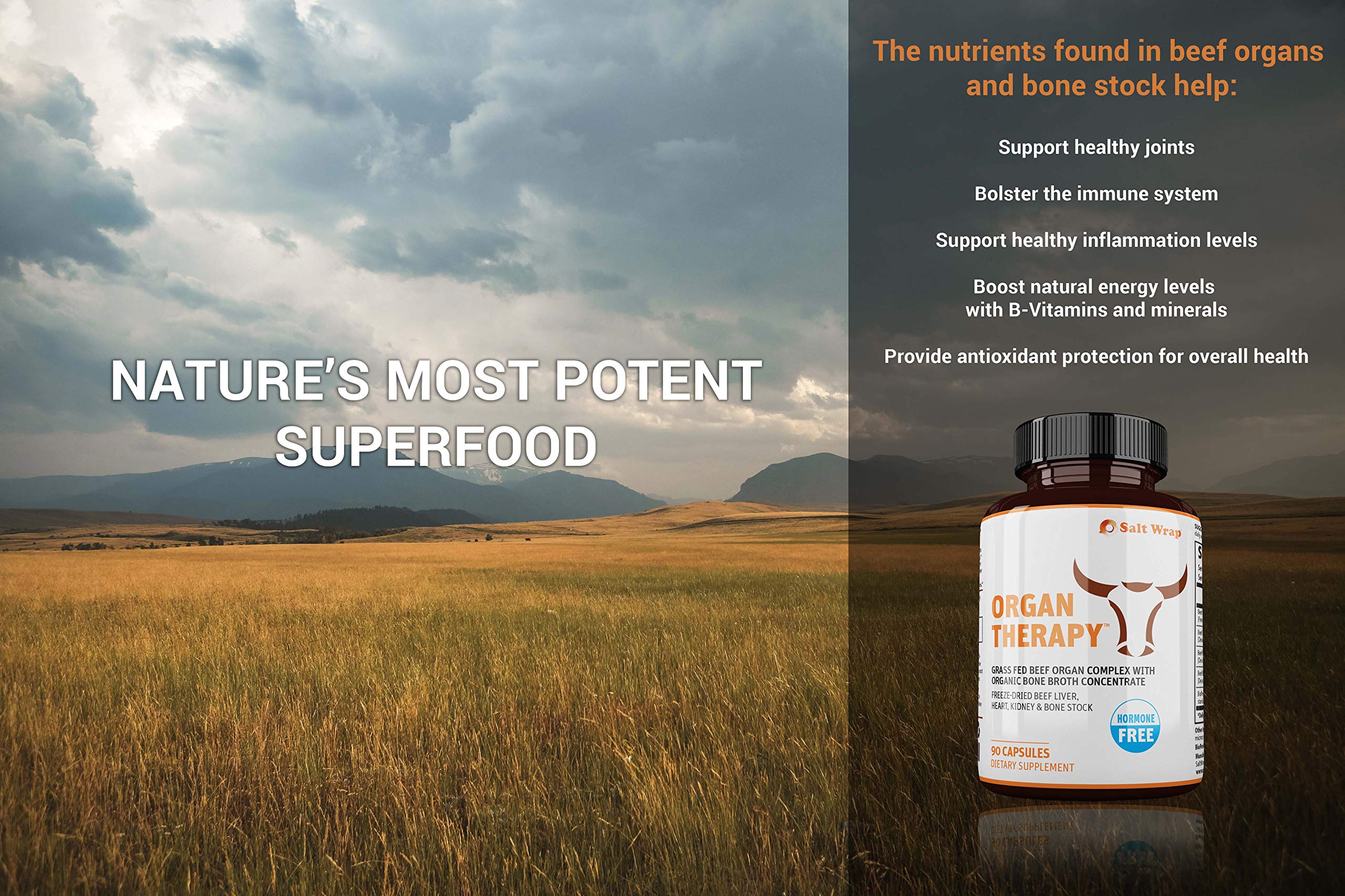 SaltWrap Organ Therapy - Grass Fed Beef Organ Meat Complex Supplement with Organic