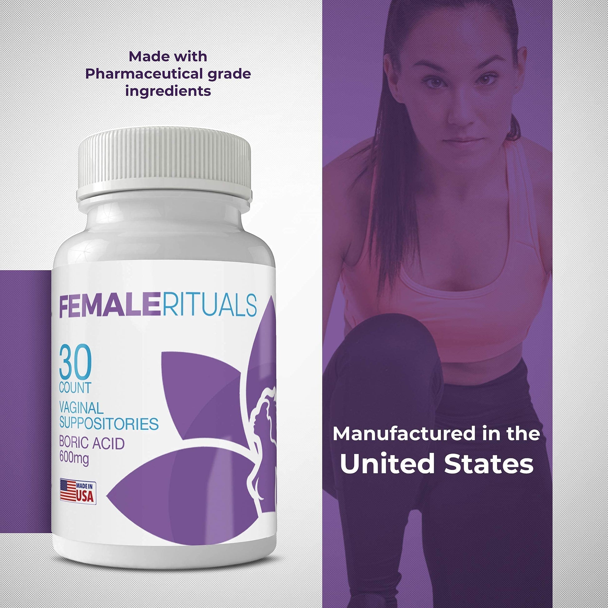 FEMALE RITUALS - Vaginal Moisturizer Boric Acid Suppositories for PH Balance - Bad Odors FEMALE RITUALS