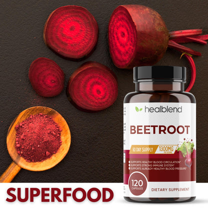 healblend Organic Nitric Oxide Beet Root Capsules 1300mg - Support Immune System, Nitric Oxide Booster - 120 Count