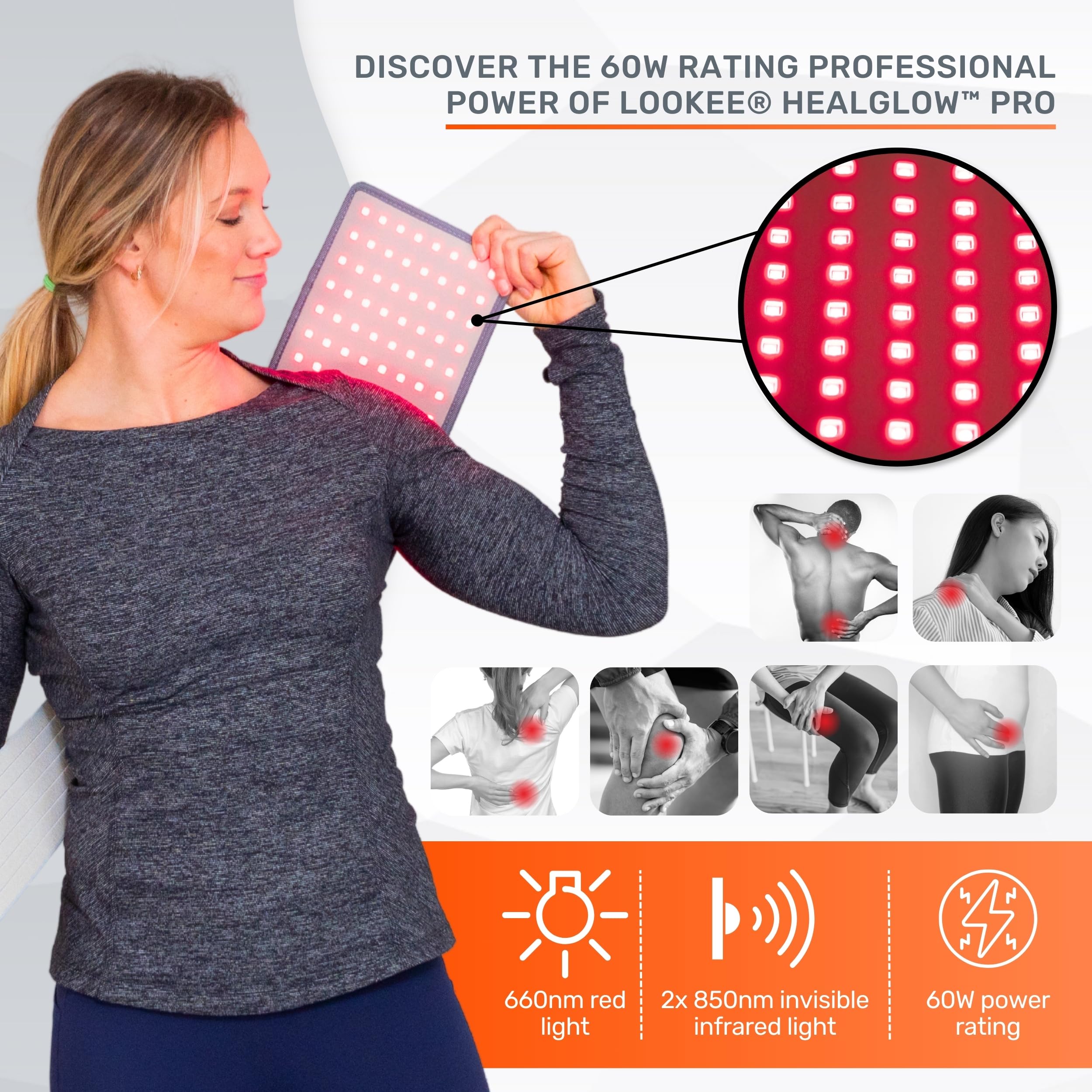 LOOKEE HealGlow Pro Medical Infrared & Red-Light Therapy Belt - LED Technology - 60W Powerful LOOKEE