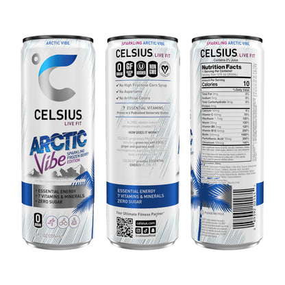 CELSIUS Arctic Vibe Sparkling Frozen Berry, Functional Essential Energy Drink, 12 Fl Oz