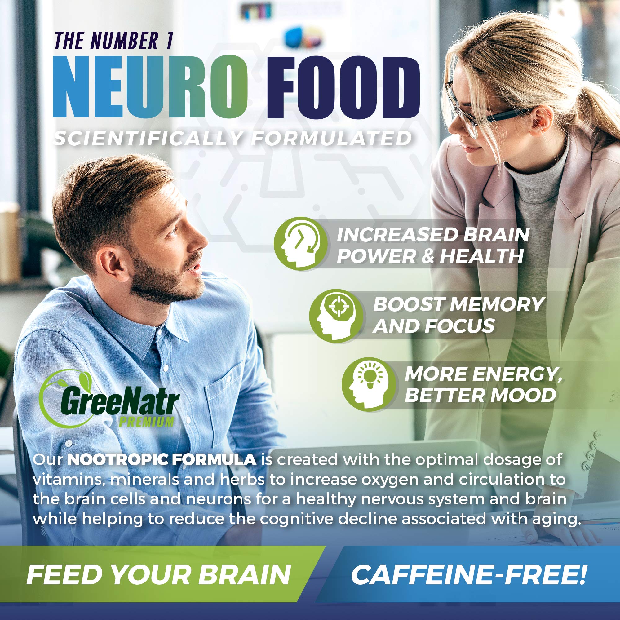GreeNatr Brain Supplement with B12 Vitamin for Enhanced Memory, Energy, Focus, and Clarity GreeNatr