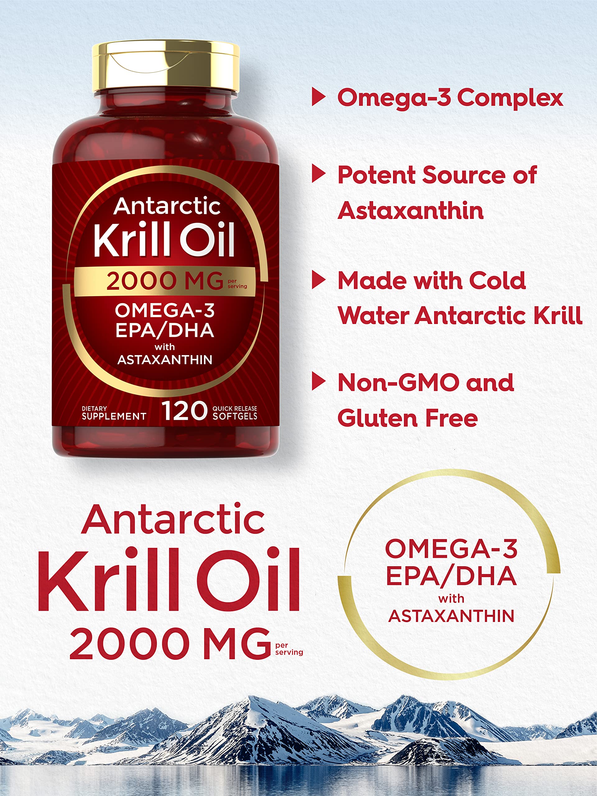 Carlyle Antarctic Krill Oil 2000 mg 120 Softgels | Omega-3 EPA, DHA, with Astaxanthin Carlyle