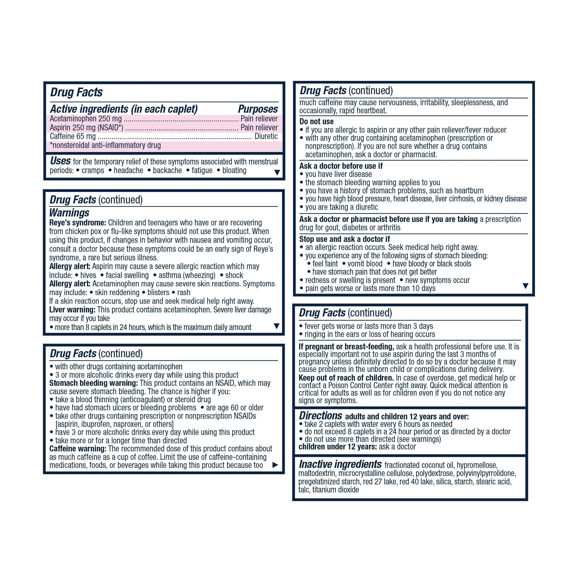 Pamprin Maximum Strength Max Formula, with Acetaminophen, Menstrual Period Symptoms Relief Pamprin