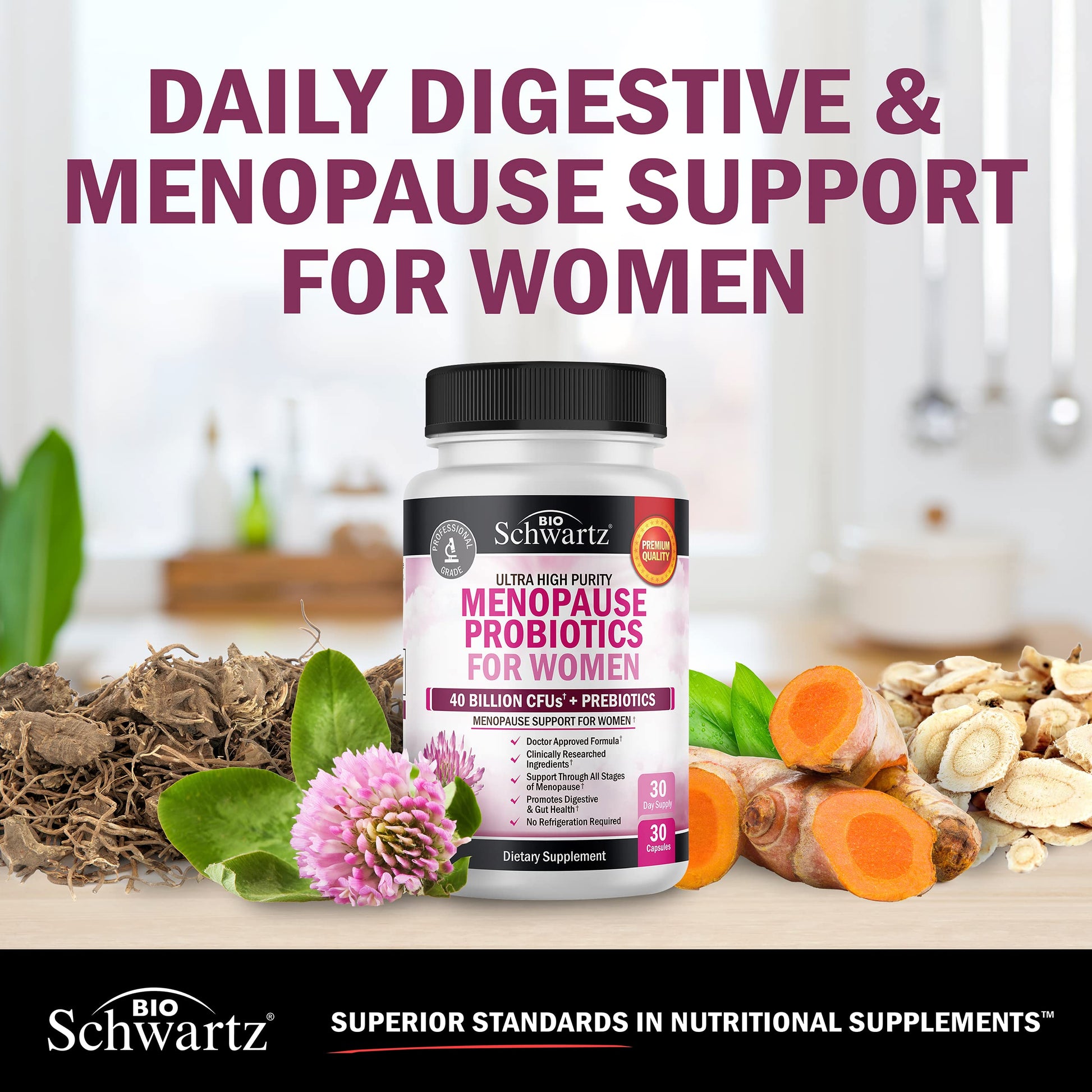 Menopause Support Probiotics for Women - Hot Flashes Night Sweats Mood Swings BioSchwartz
