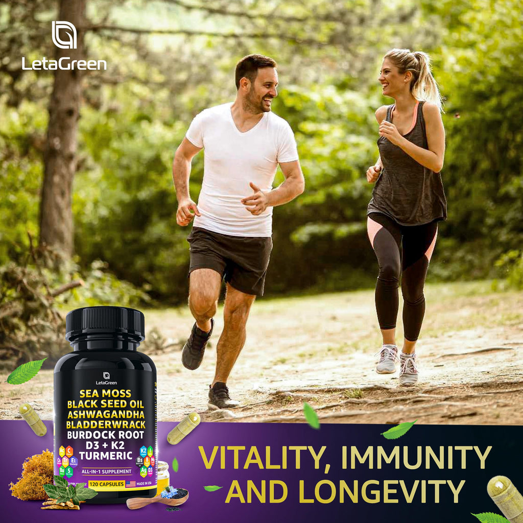 LetaGreen Ocean Wild Sea Moss Capsules - 120 Black Seed Oil Sea Moss Pills