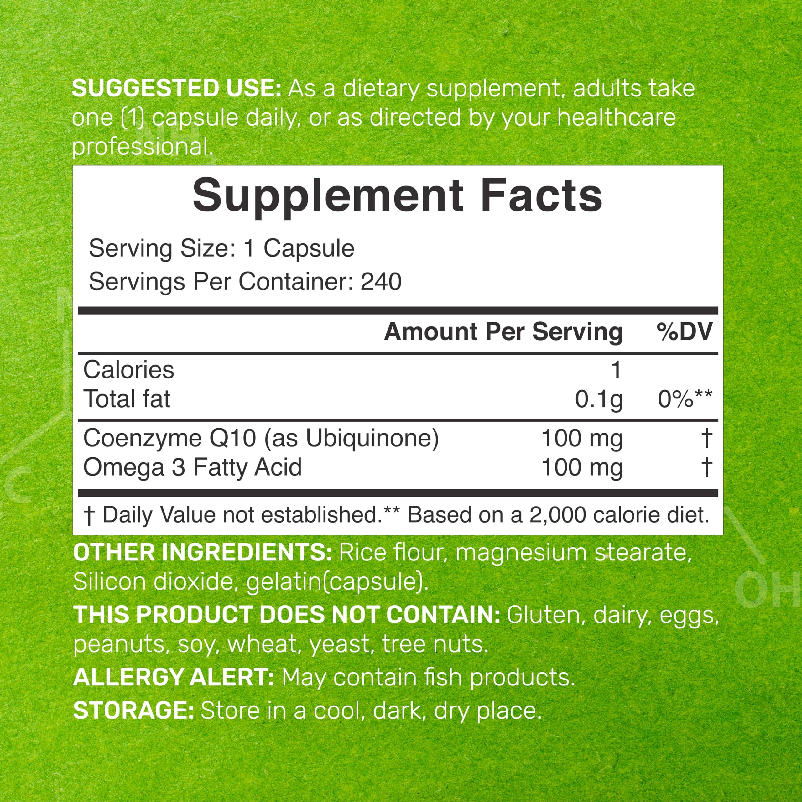 CoQ10 100mg, 240 Capsules – with Omega 3 Fatty Acid 100mg – Bioavailable Coenzyme DEAL SUPPLEMENT