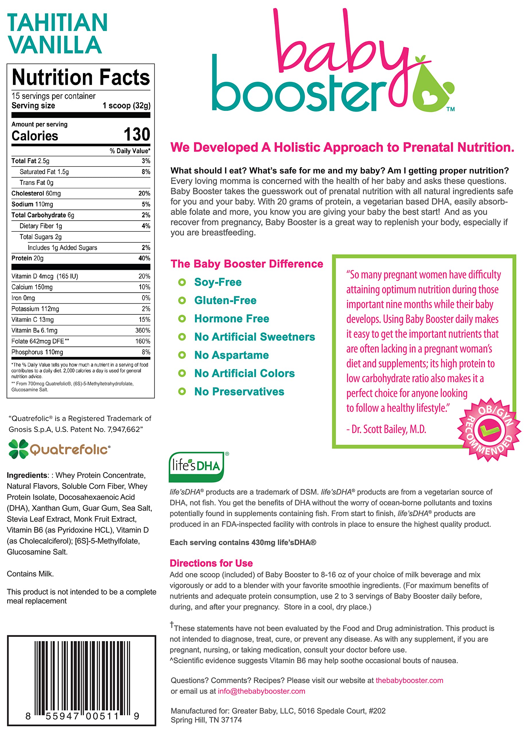 Baby Booster Prenatal Vitamin Supplement Shakes, Tahitian Vanilla and Salted Carmel Baby Booster