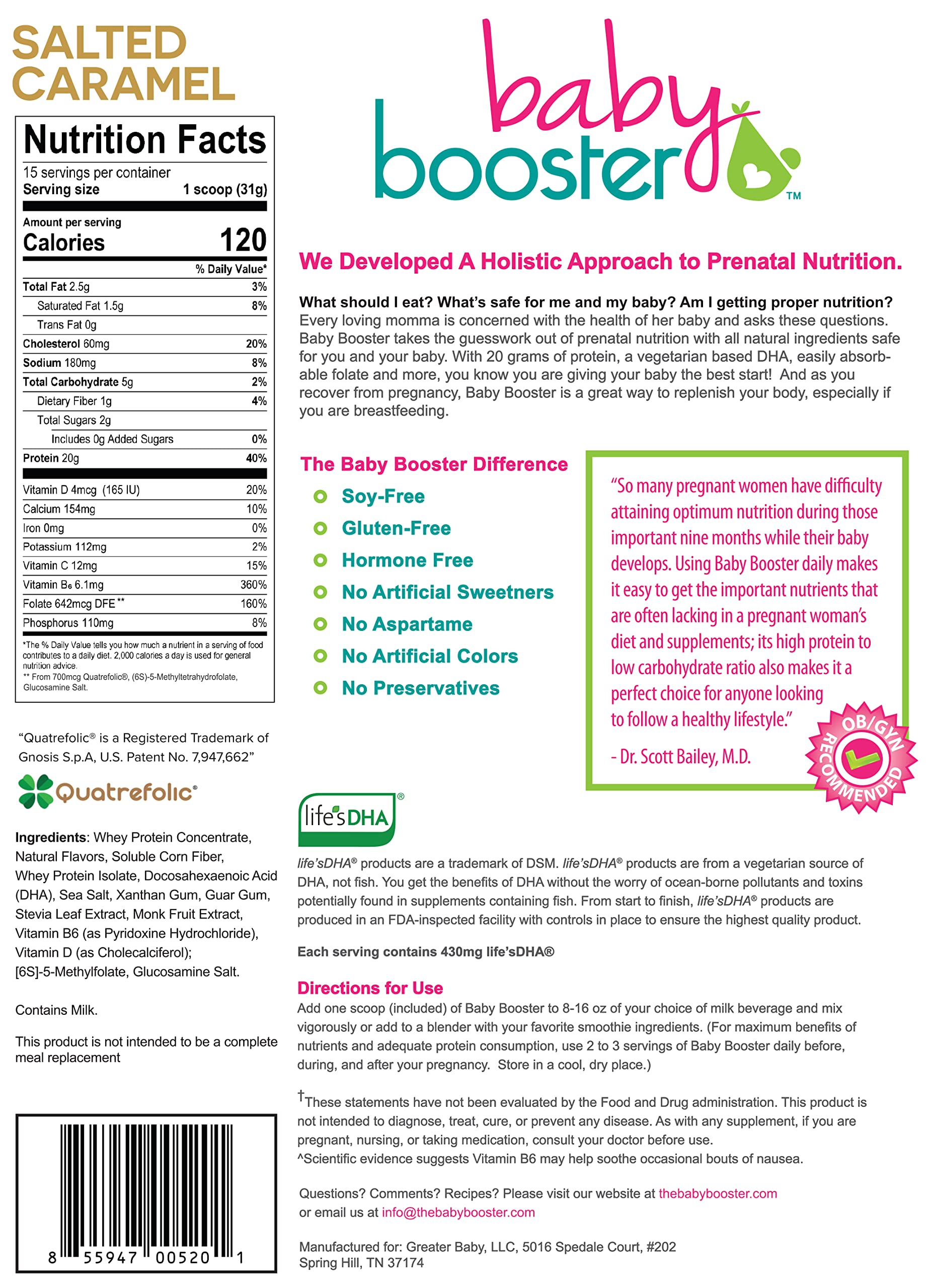 Baby Booster Prenatal Vitamin Supplement Shakes, Tahitian Vanilla and Salted Carmel Baby Booster