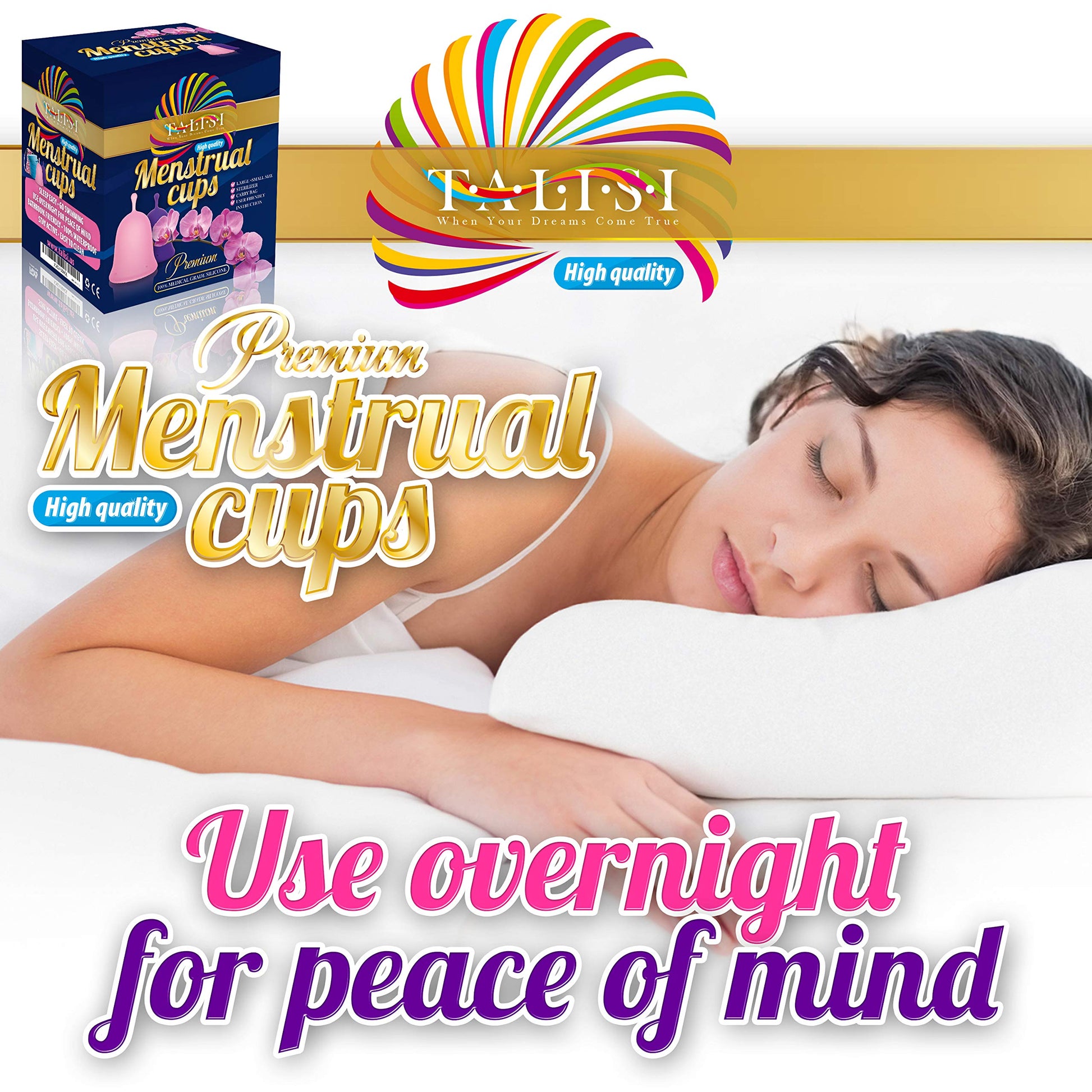 Talisi Menstrual Cups Set of 2 with Collapsible Silicone Sterilizer - Soft & Flexible Sensitive Feminine TALISI WHEN YOUR DREAMS COME TRUE