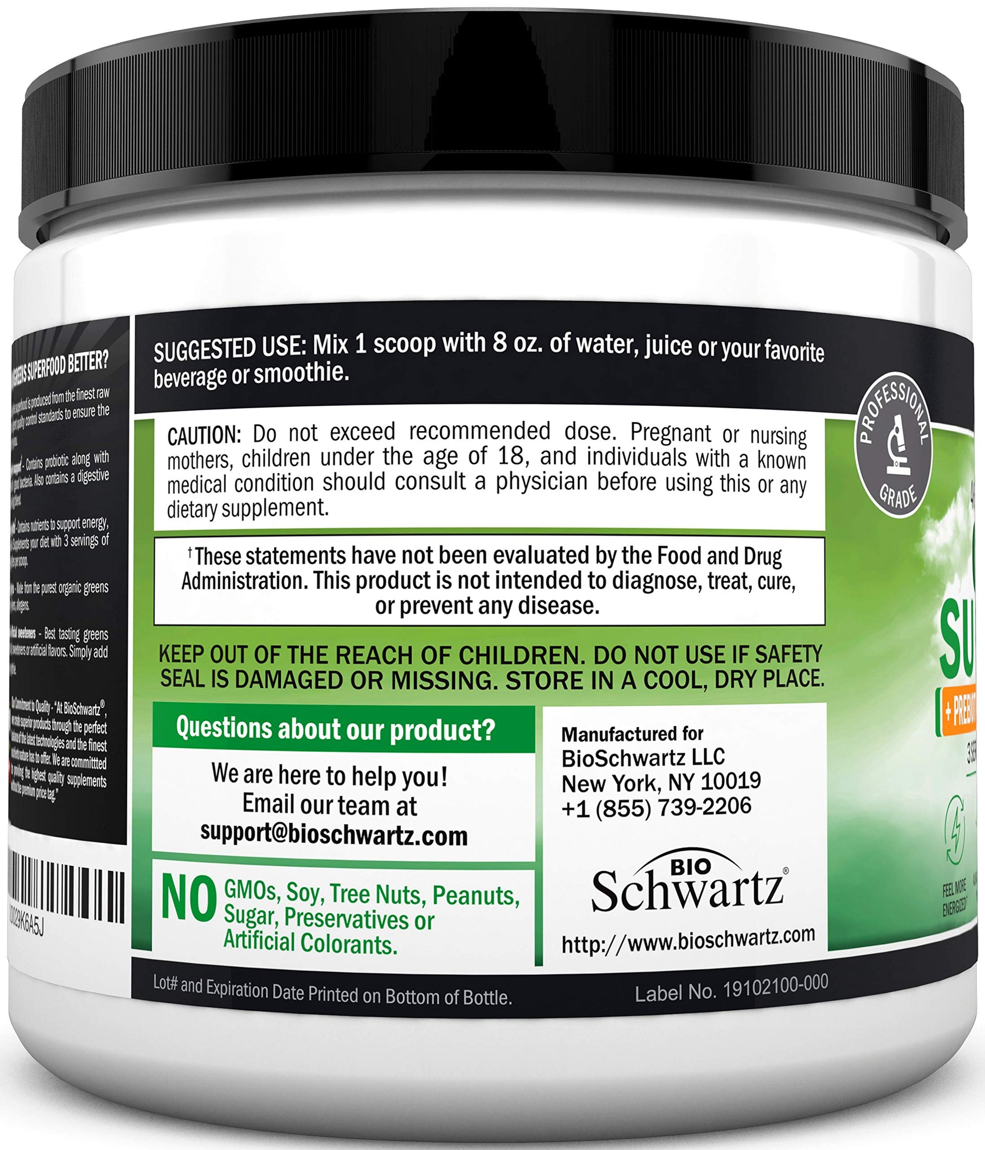 Super Greens Powder Superfood - Greens Powder with Probiotics Prebiotics Digestive BioSchwartz