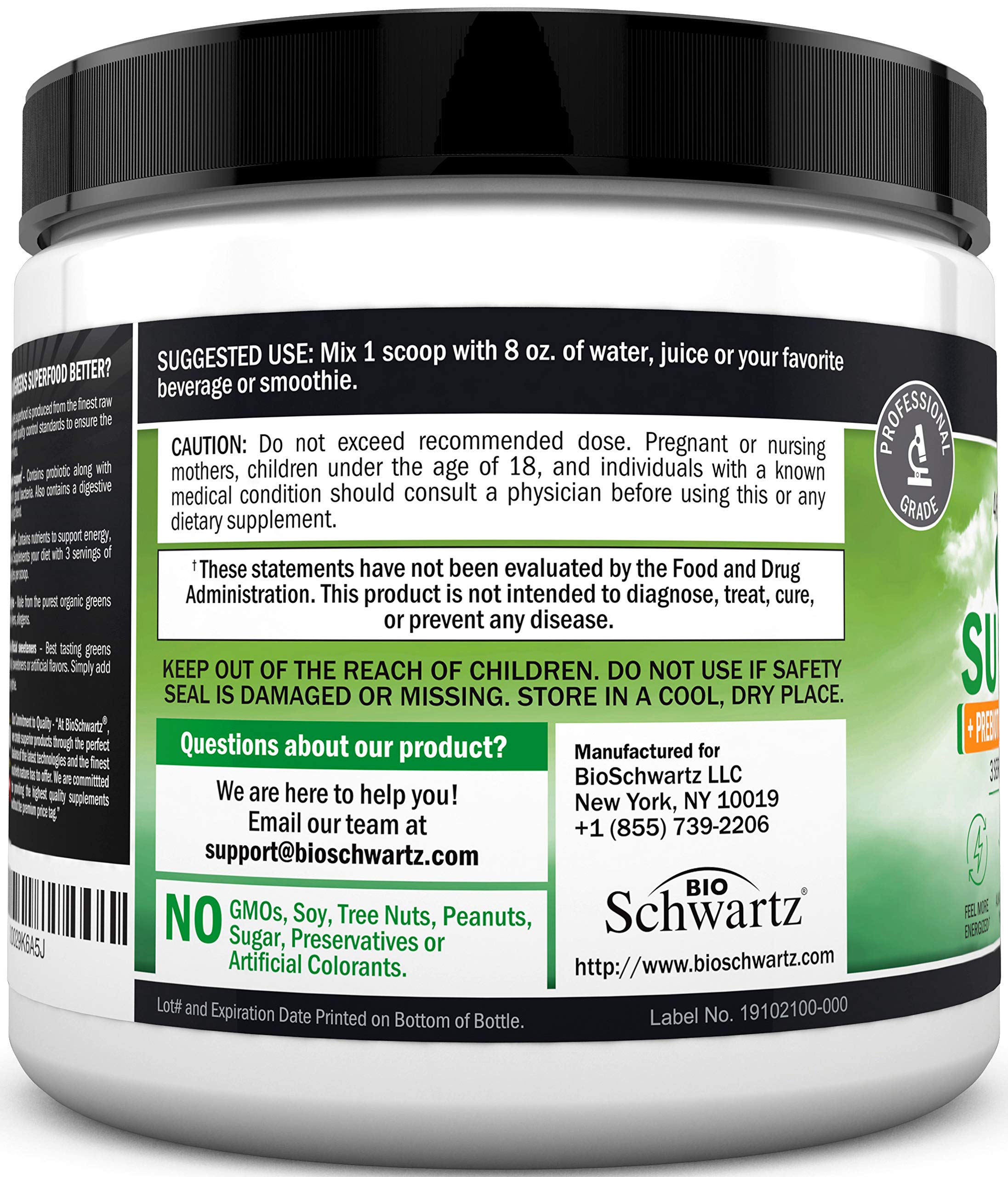 Super Greens Powder Superfood - Greens Powder with Probiotics Prebiotics Digestive BioSchwartz