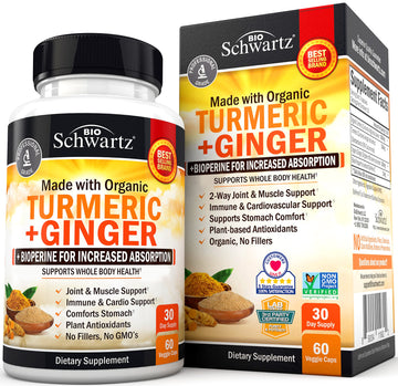Organic Turmeric Curcumin and Ginger - 95% Standardized Curcuminoids with BioPerine