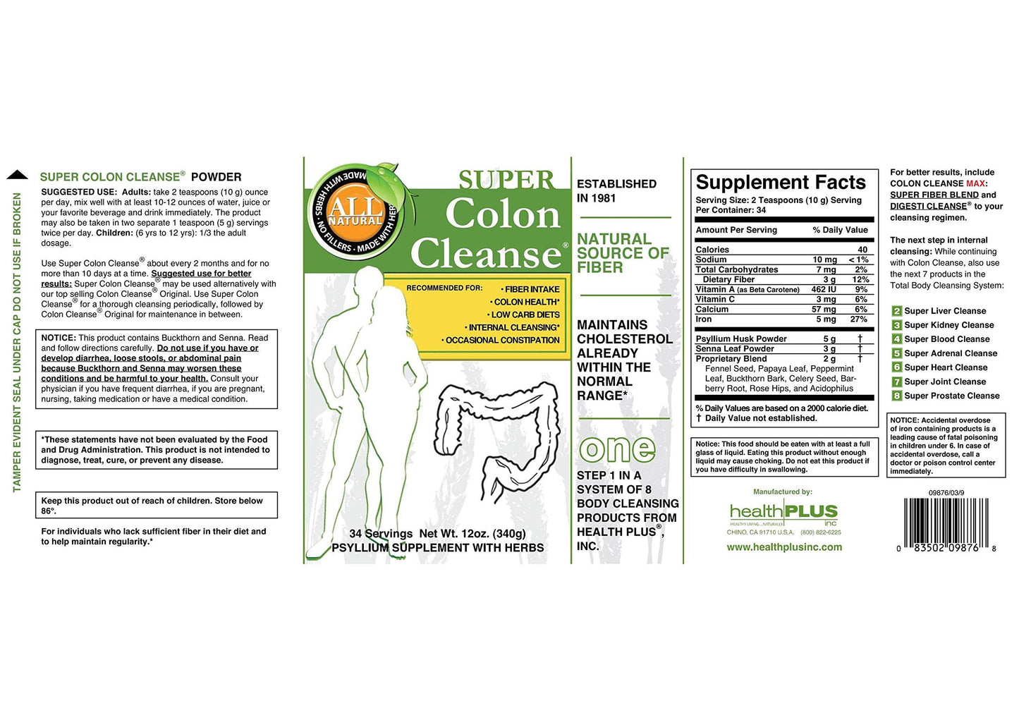 Health Plus Super Colon Cleanse: 10-Day Cleanse -Detox | More than 1 Cleanse, 12 Ounces