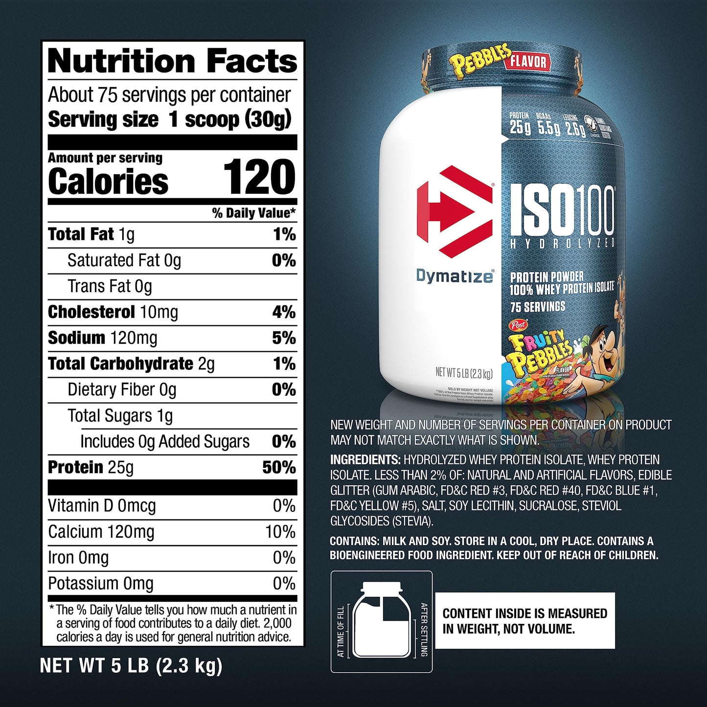 Dymatize ISO100 Hydrolyzed Protein Powder, 100% Whey Isolate, 25g of Protein, 5.5g