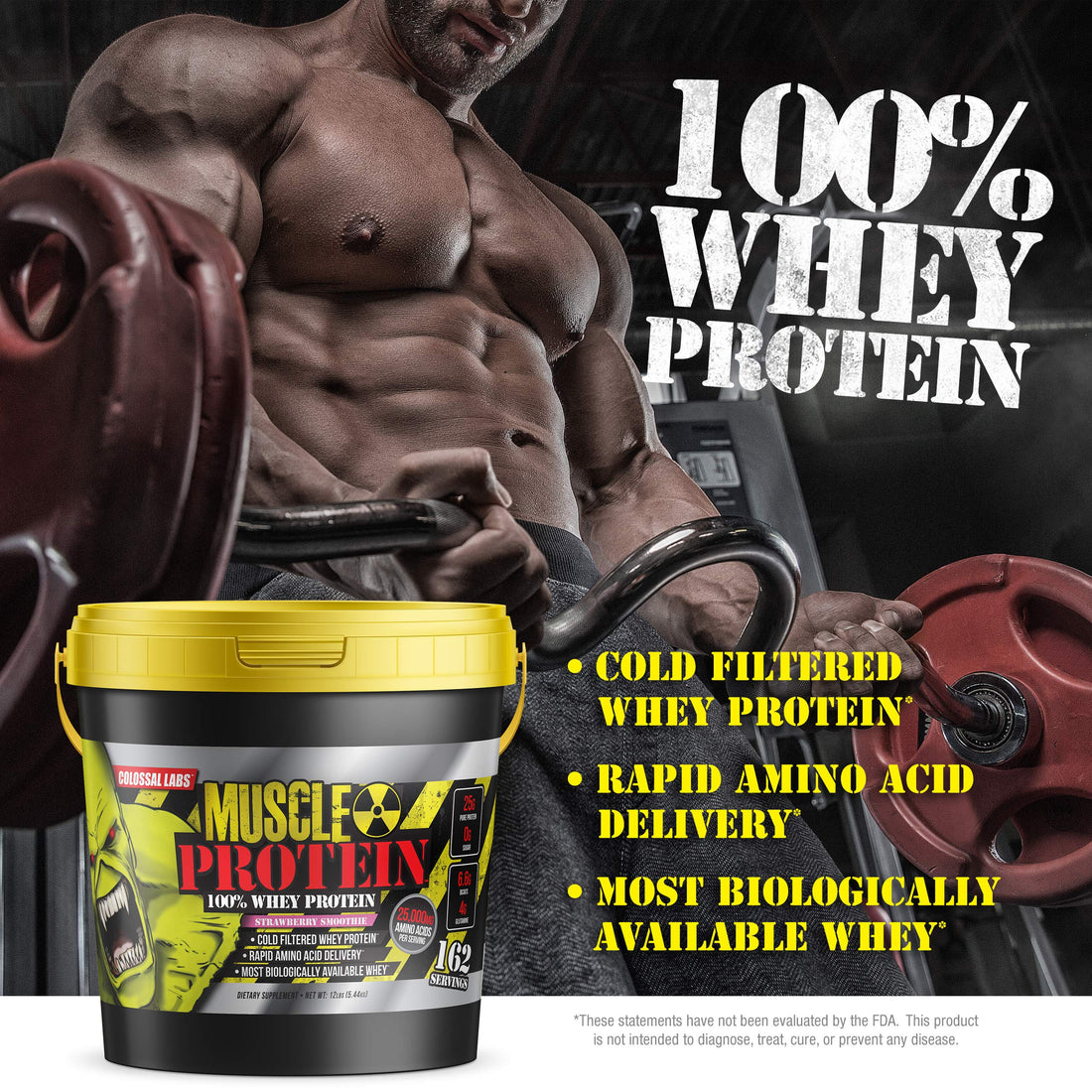 COLOSSAL LABS Muscle Protein Whey Powder [12 lbs/Pack of 1]-Strawberry Protein 