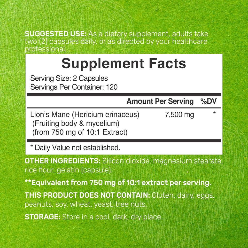 Lions Mane Mushroom Supplement, 7,500mg Per Serving, 240 Capsules – Active Fruiting