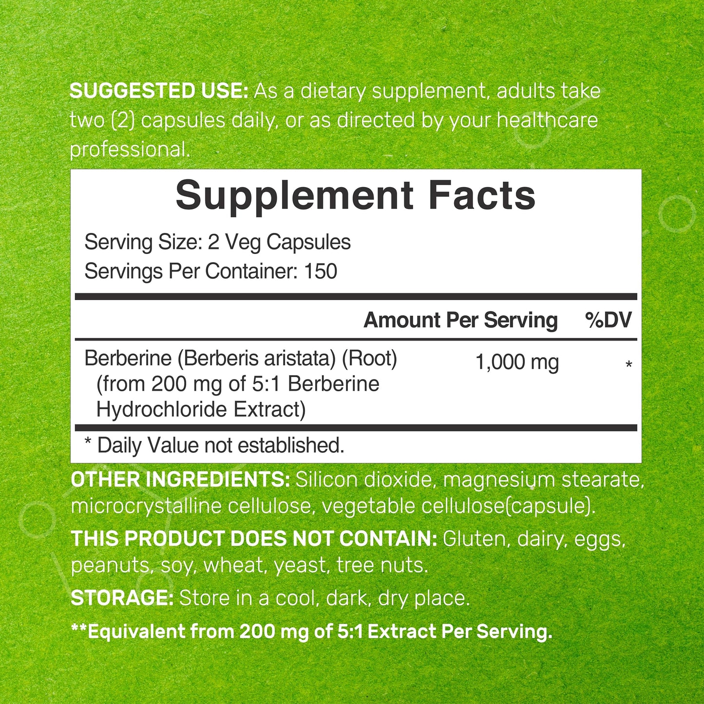 Berberine Supplement, 1,000mg Per Serving, 300 Veggie Capsules – 97% Pure Berberine
