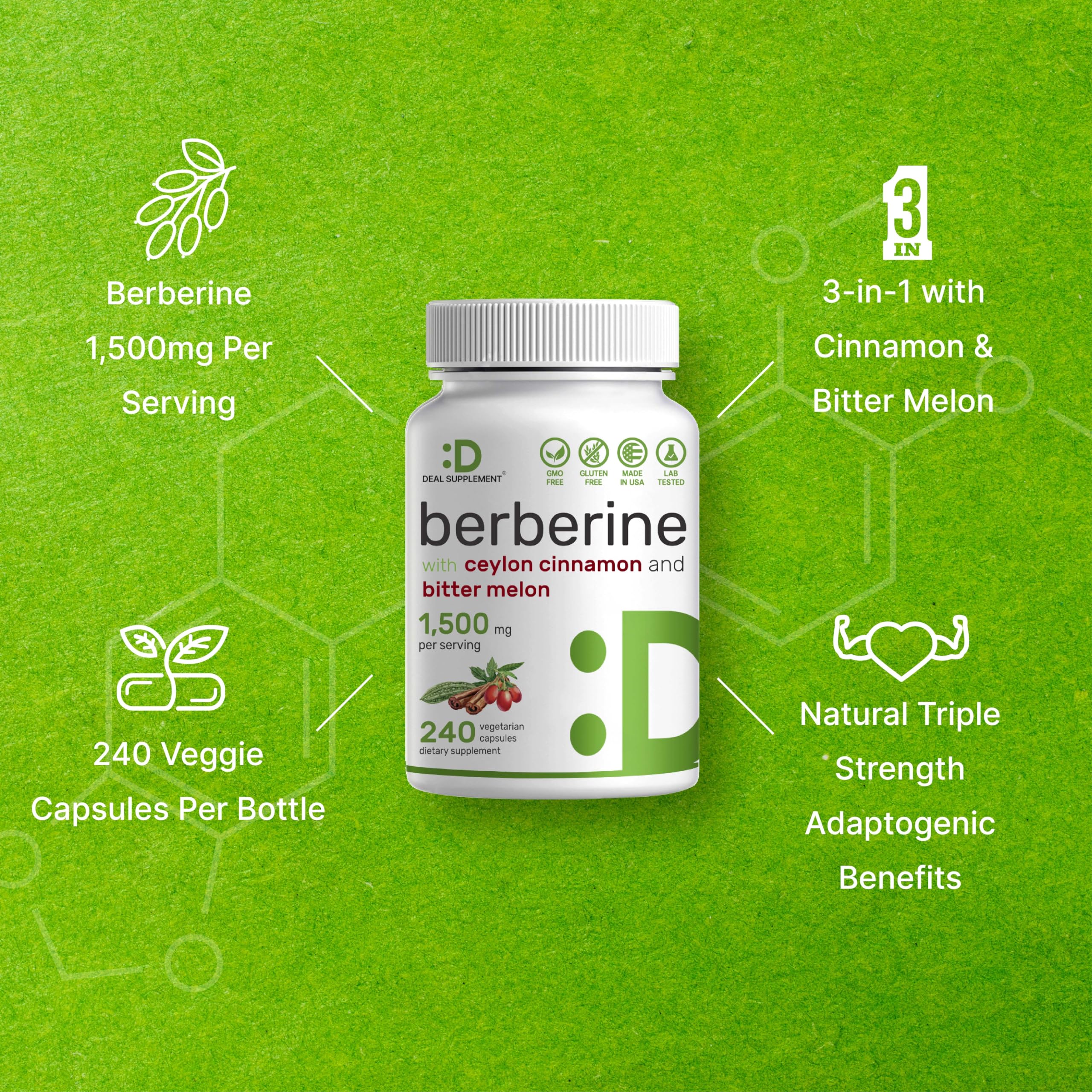 Berberine Supplement 500mg Per Capsule (1500mg Per Serving) | 240 Veggie Capsules DEAL SUPPLEMENT